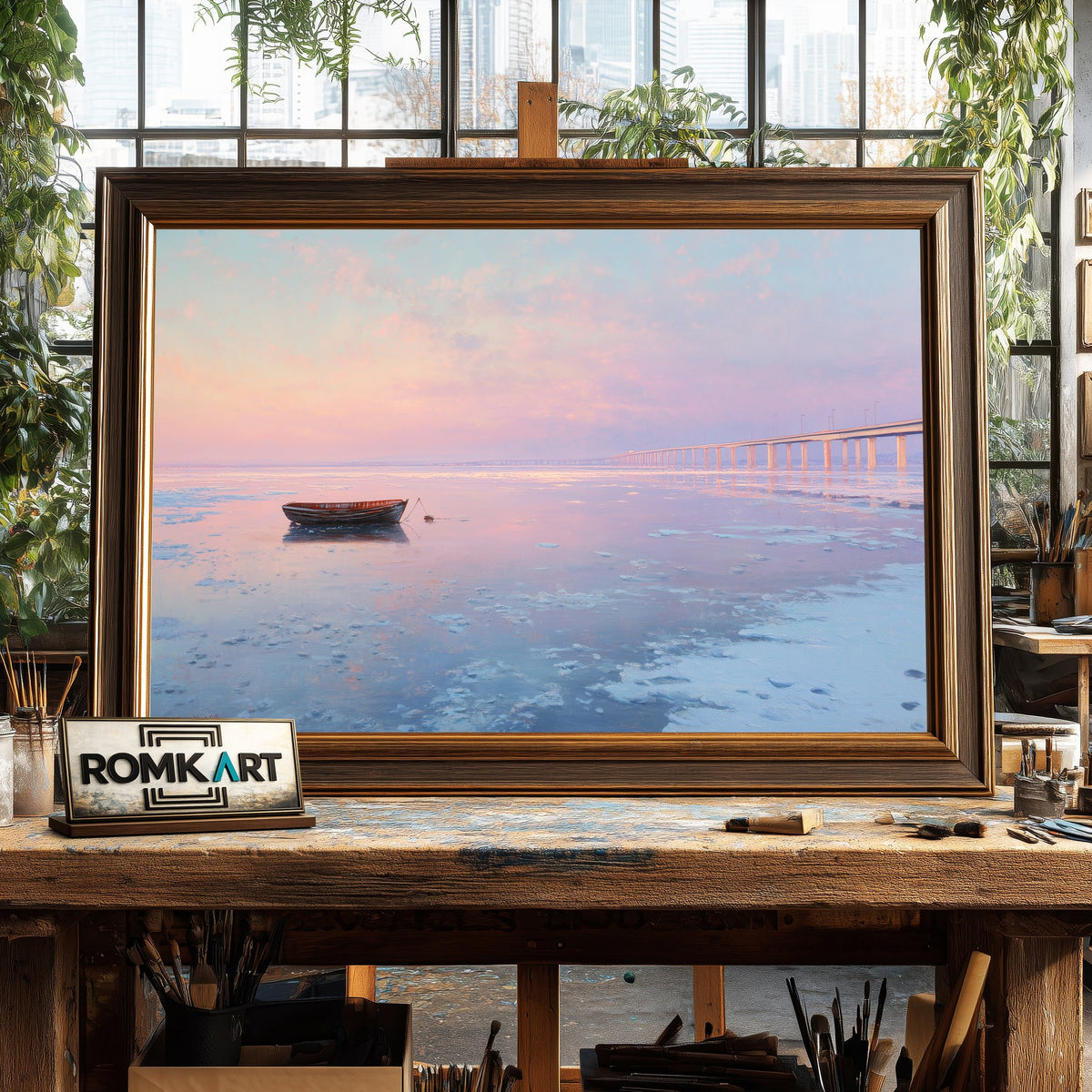 Boat In Frozen Seascape Oil Painting - image 2