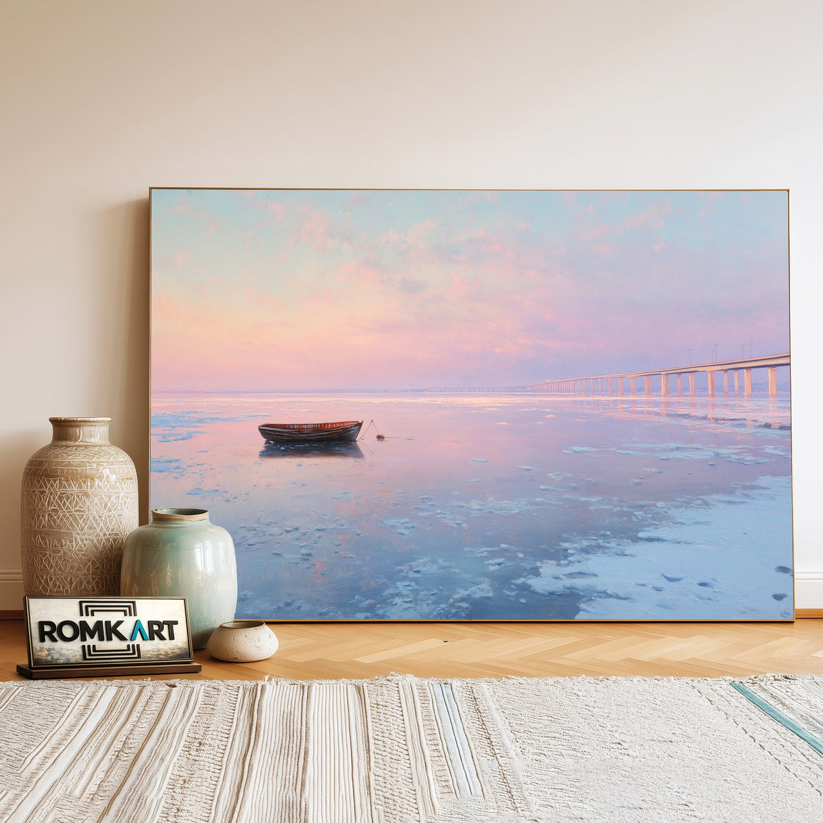 Boat In Frozen Seascape Oil Painting - image 3