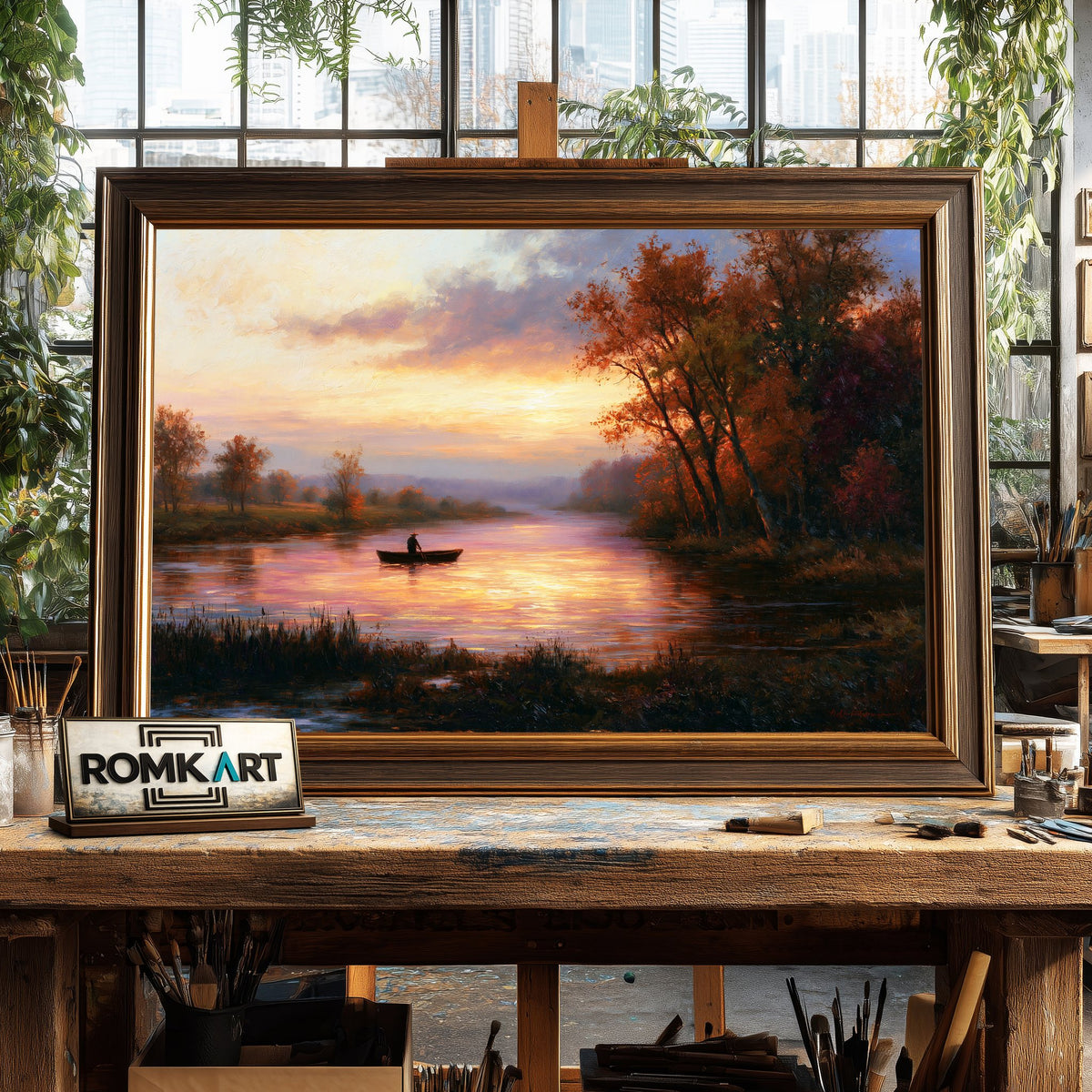 Boatman At Sunset Oil Painting - image 2