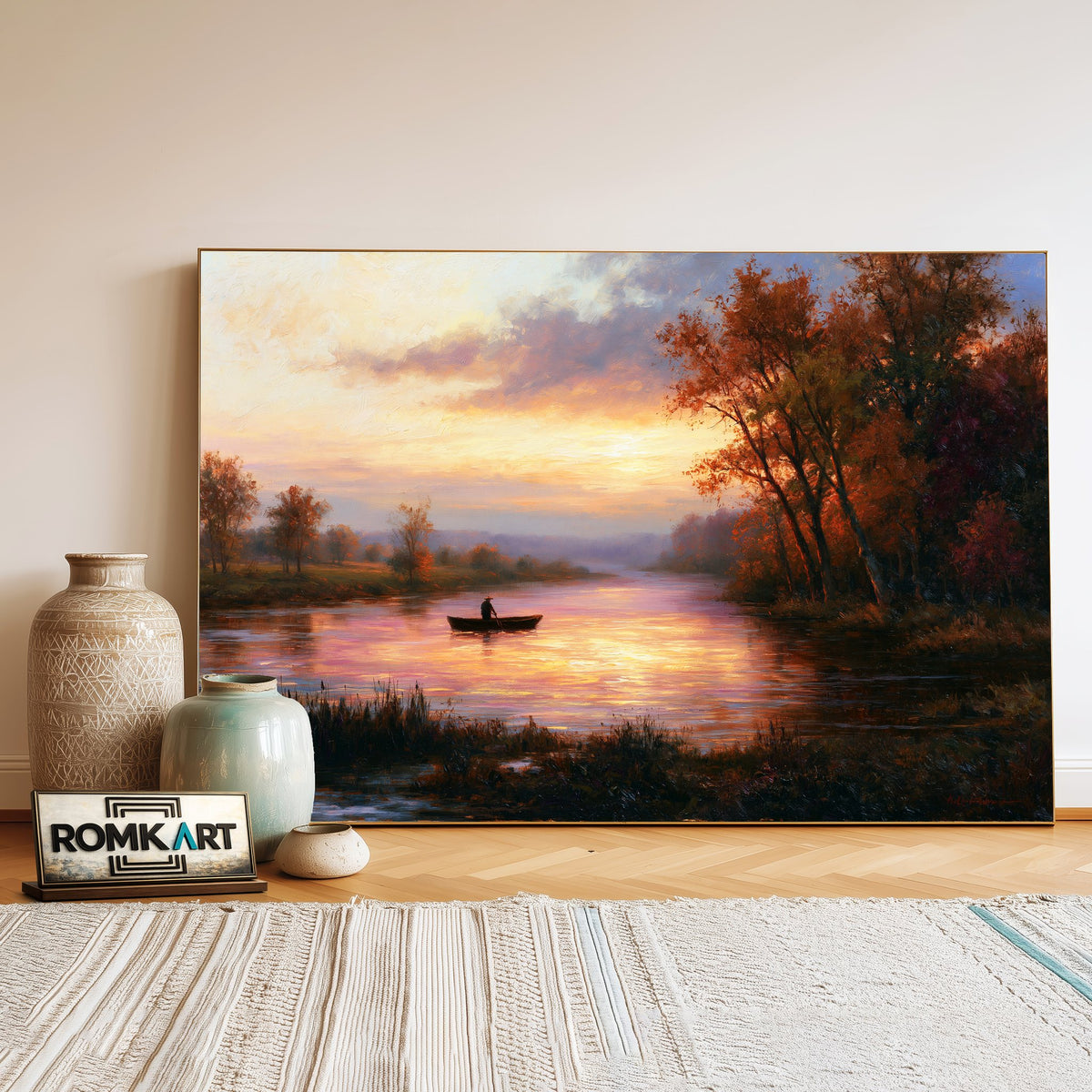Boatman At Sunset Oil Painting - image 3