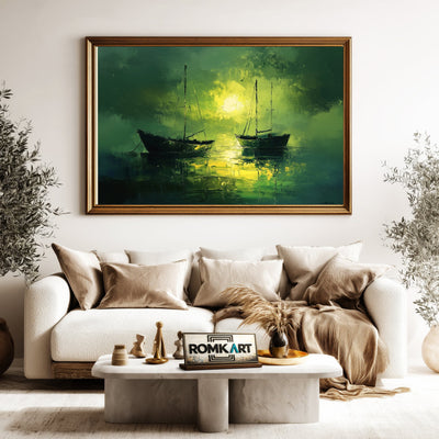 Boats on Lake Maritime Oil Painting - image 5