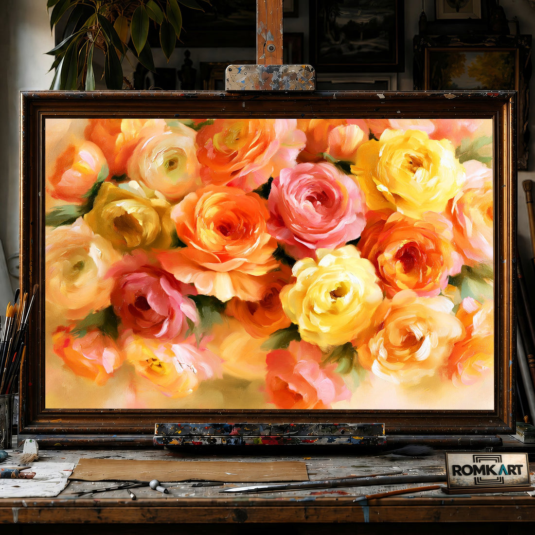 Bowlful of roses - Hand-Painted Oil Painting - View 1