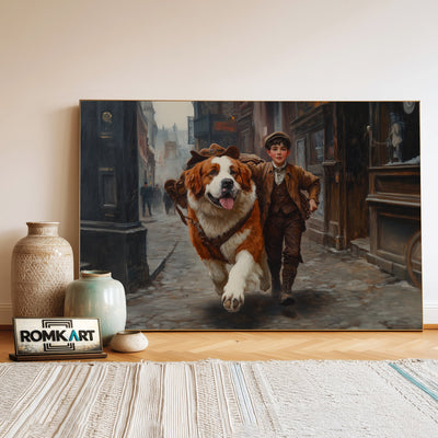 Boy and Saint Bernard Dog Figurative Oil Painting - image 3