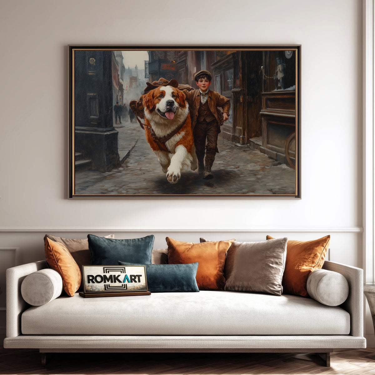 Boy and Saint Bernard Dog Figurative Oil Painting - image 4
