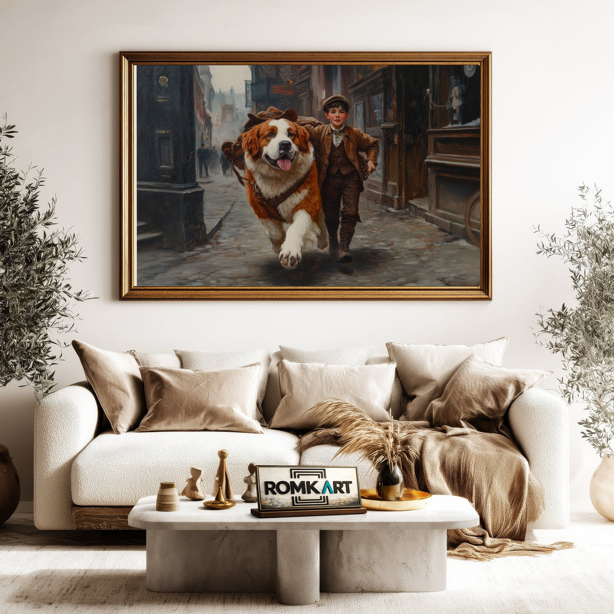 Boy and Saint Bernard Dog Figurative Oil Painting - image 5