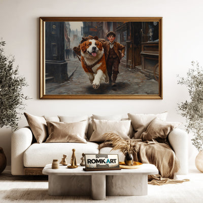 Boy and Saint Bernard Dog Figurative Oil Painting - image 5