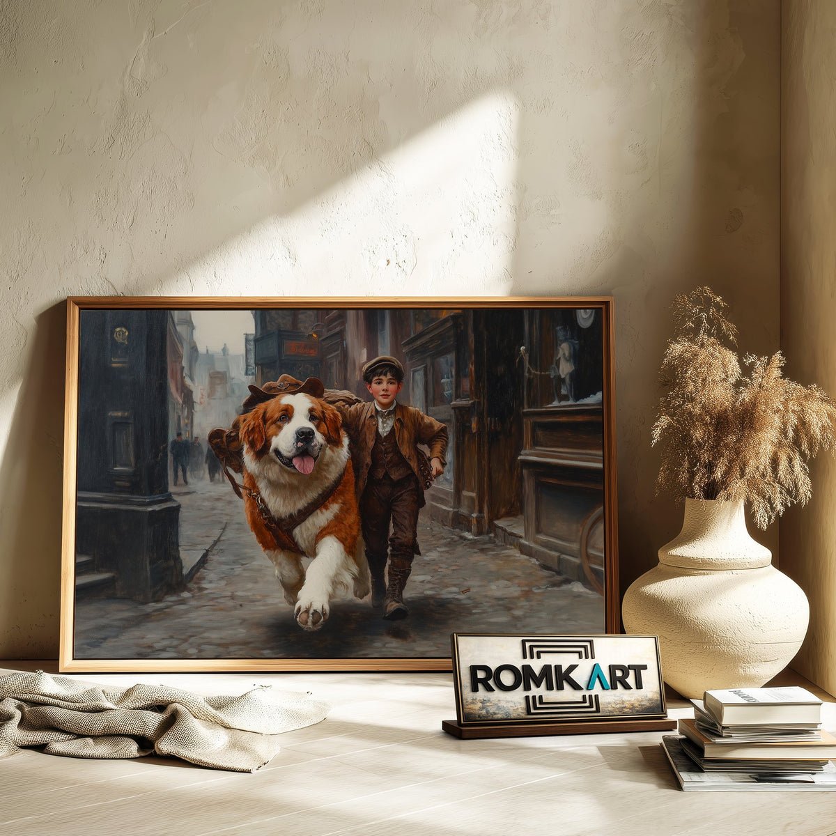 Boy and Saint Bernard Dog Figurative Oil Painting - image 6