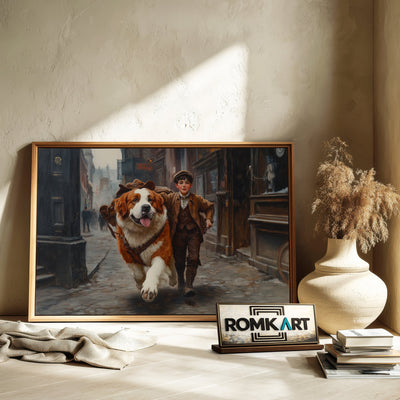 Boy and Saint Bernard Dog Figurative Oil Painting - image 6