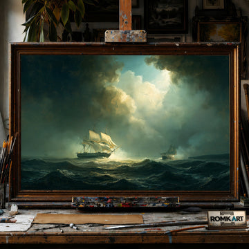 British Frigate Attacking a Pirate - Hand-Painted Oil Painting - View 1