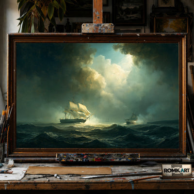 British Frigate Attacking a Pirate - Hand-Painted Oil Painting - View 1