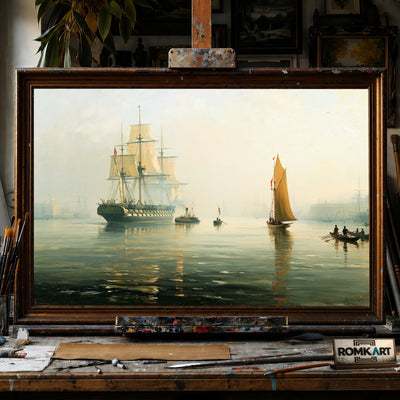 British Portsmouth Harbour - Hand-Painted Oil Painting - View 1