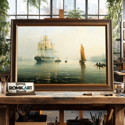 British Portsmouth Harbour Oil Painting - image 2