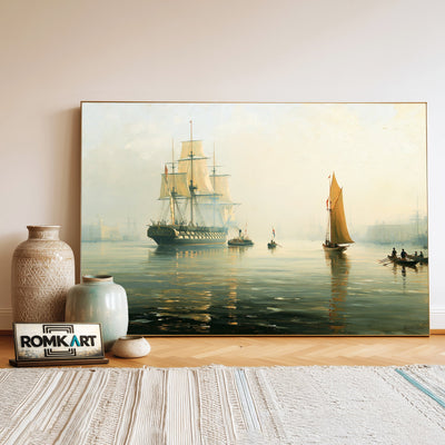 British Portsmouth Harbour Oil Painting - image 3