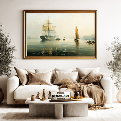 British Portsmouth Harbour Oil Painting - image 5