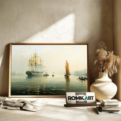 British Portsmouth Harbour Oil Painting - image 6