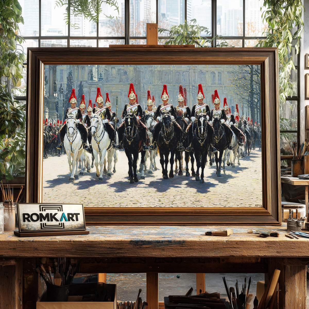 British Royal Horse Guards Parade Equestrian Oil Painting - image 2