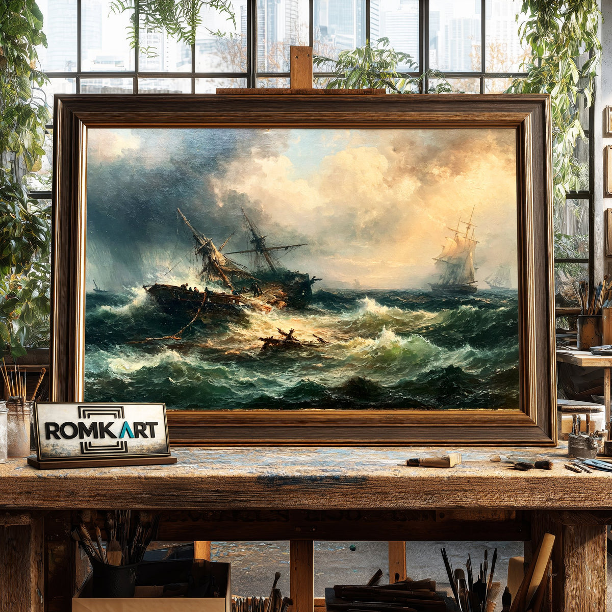 Broken Ship In Stormy Sea Oil Painting - image 2