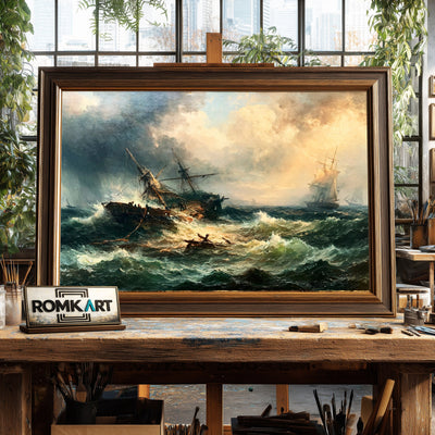 Broken Ship In Stormy Sea Oil Painting - image 2