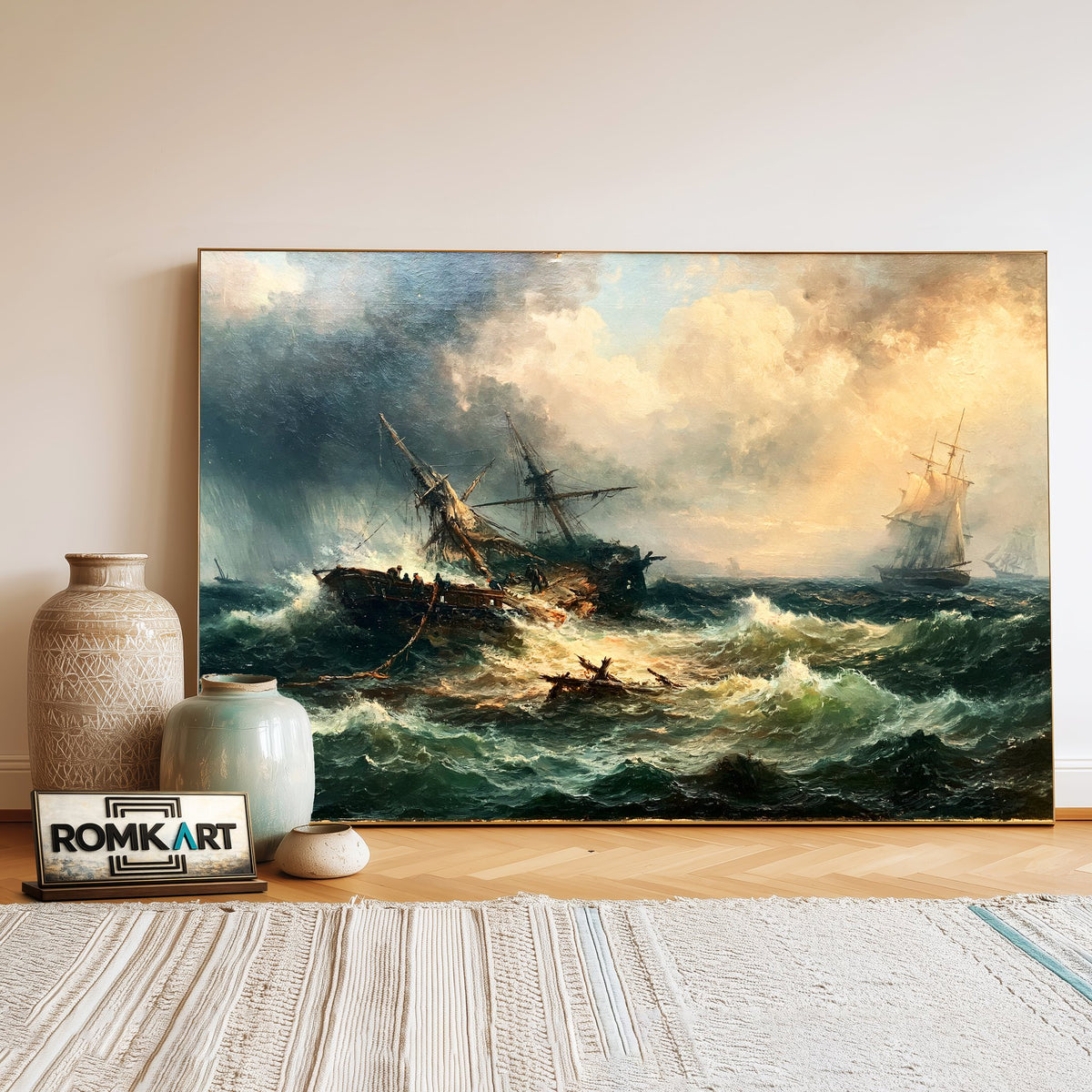 Broken Ship In Stormy Sea Oil Painting - image 3