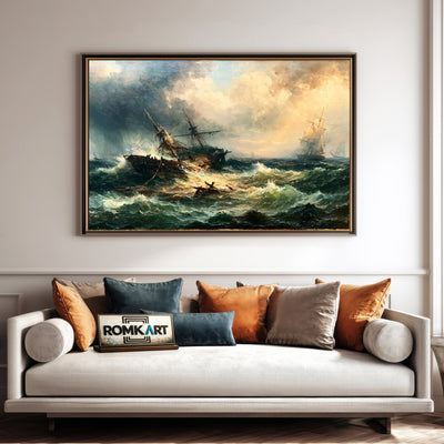 Broken Ship In Stormy Sea Oil Painting - image 4