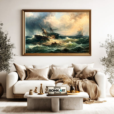 Broken Ship In Stormy Sea Oil Painting - image 5