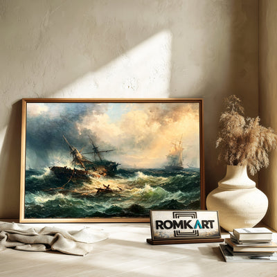 Broken Ship In Stormy Sea Oil Painting - image 6
