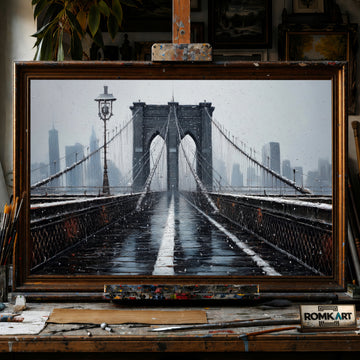 Brooklyn Bridge Winter Snowfall hand-painted oil painting on canvas