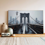 Brooklyn Bridge Winter Snowfall Architectural Oil Painting - image 3