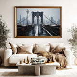 Brooklyn Bridge Winter Snowfall Architectural Oil Painting - image 5