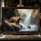 Brown Bear on Mountain Waterfall-topaz-sharpen-upscale-1.6x hand-painted oil painting on canvas