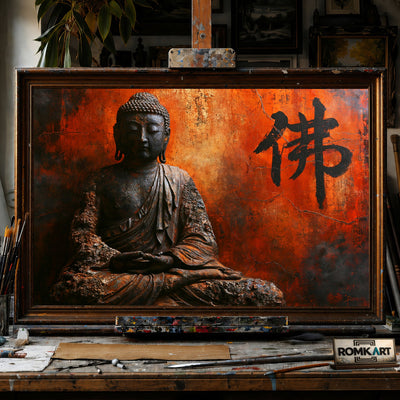 Buddha statue - Hand-Painted Oil Painting - View 1