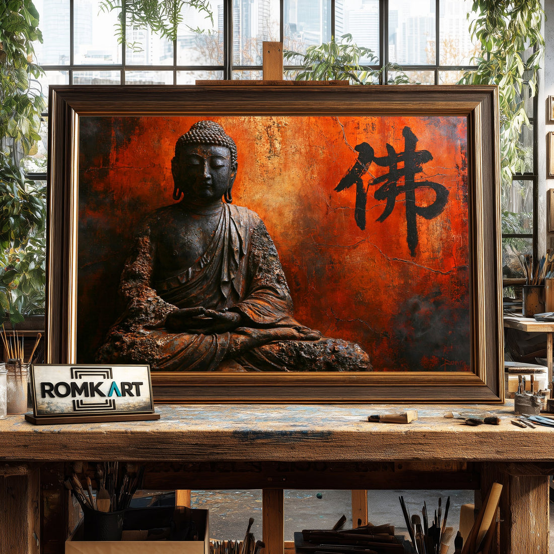 Buddha statue - Hand-Painted Oil Painting - View 1