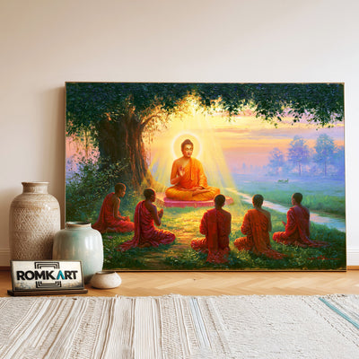 Buddha Teaching Ananda And Monks Oil Painting - image 3