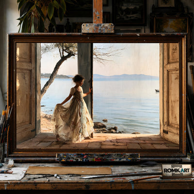 Calm Lakeside Landscape - Hand-Painted Oil Painting - View 1