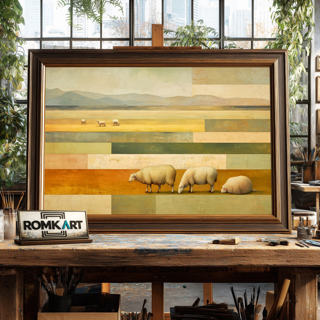 Calm Pastoral of Sheep - Hand-Painted Oil Painting - View 1