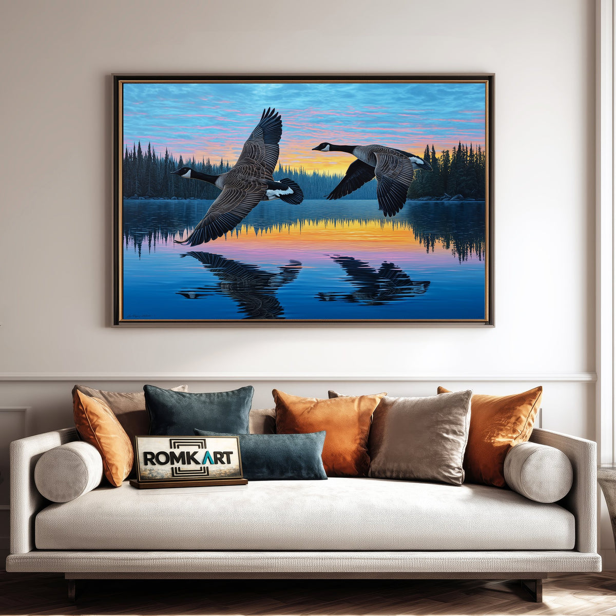 Canada Geese in Northern Lake Waterscape Oil Painting - image 4