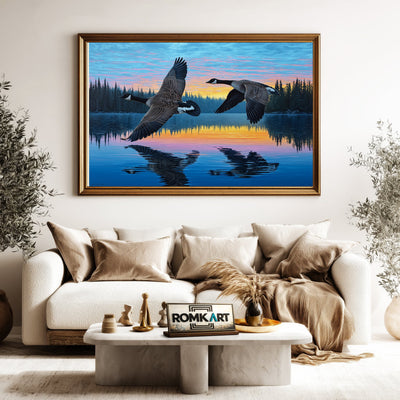 Canada Geese in Northern Lake Waterscape Oil Painting - image 5