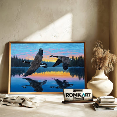Canada Geese in Northern Lake Waterscape Oil Painting - image 6