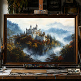 Castle Atop a Forested Hill hand-painted oil painting on canvas