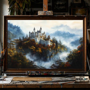 Castle Atop a Forested Hill hand-painted oil painting on canvas