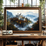 Castle Atop a Forested Hill Architectural Oil Painting - image 2
