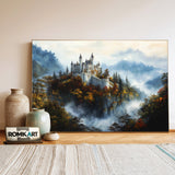Castle Atop a Forested Hill Architectural Oil Painting - image 3
