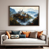 Castle Atop a Forested Hill Architectural Oil Painting - image 4