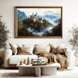 Castle Atop a Forested Hill Architectural Oil Painting - image 5
