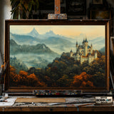 Castle Atop Forested Hill hand-painted oil painting on canvas