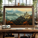 Castle Atop Forested Hill Architectural Oil Painting - image 2