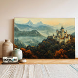 Castle Atop Forested Hill Architectural Oil Painting - image 3