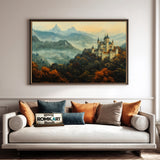 Castle Atop Forested Hill Architectural Oil Painting - image 4