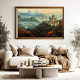 Castle Atop Forested Hill Architectural Oil Painting - image 5