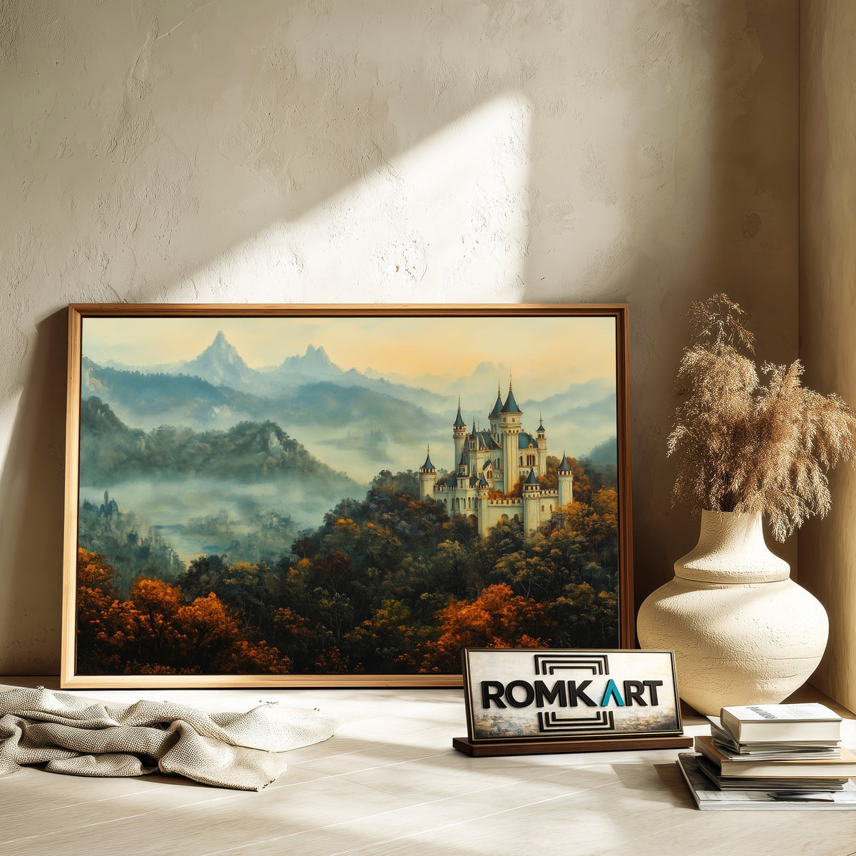Castle Atop Forested Hill Architectural Oil Painting - image 6